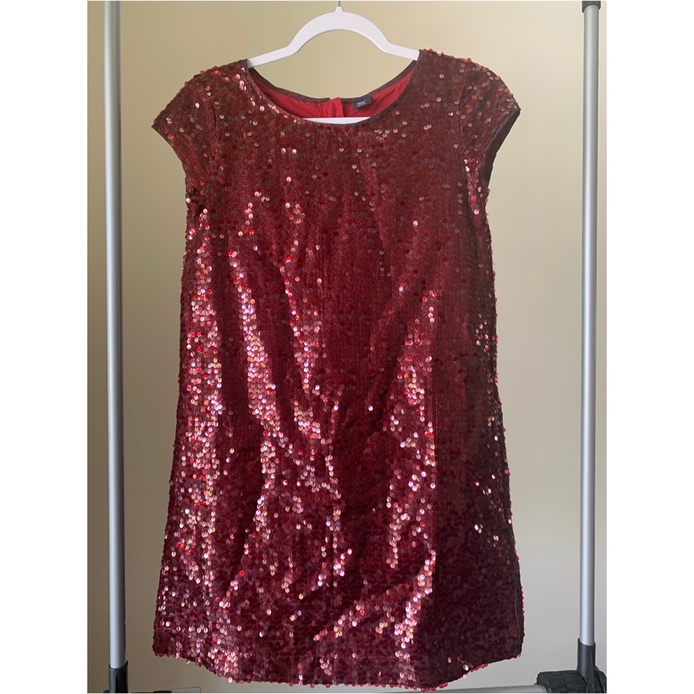 Zara Girls Dress with Sequins, Red, Short Sleeves